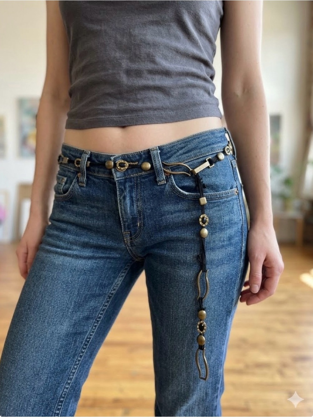 Vintage Y2K Brass Beaded Waistchain Belt